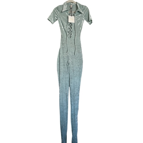 Laina Rauma Soft Green Velour Front Lace Up Jumpsuit Size...